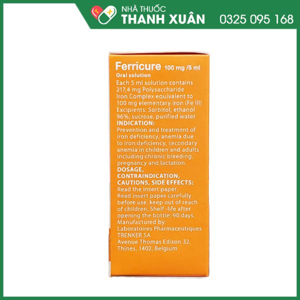 Ferricure 100mg/5ml bổ sung sắt, ngừa thiếu máu